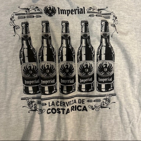 Gray t-shirt with black Imperial beer bottle graphic and text on a white background