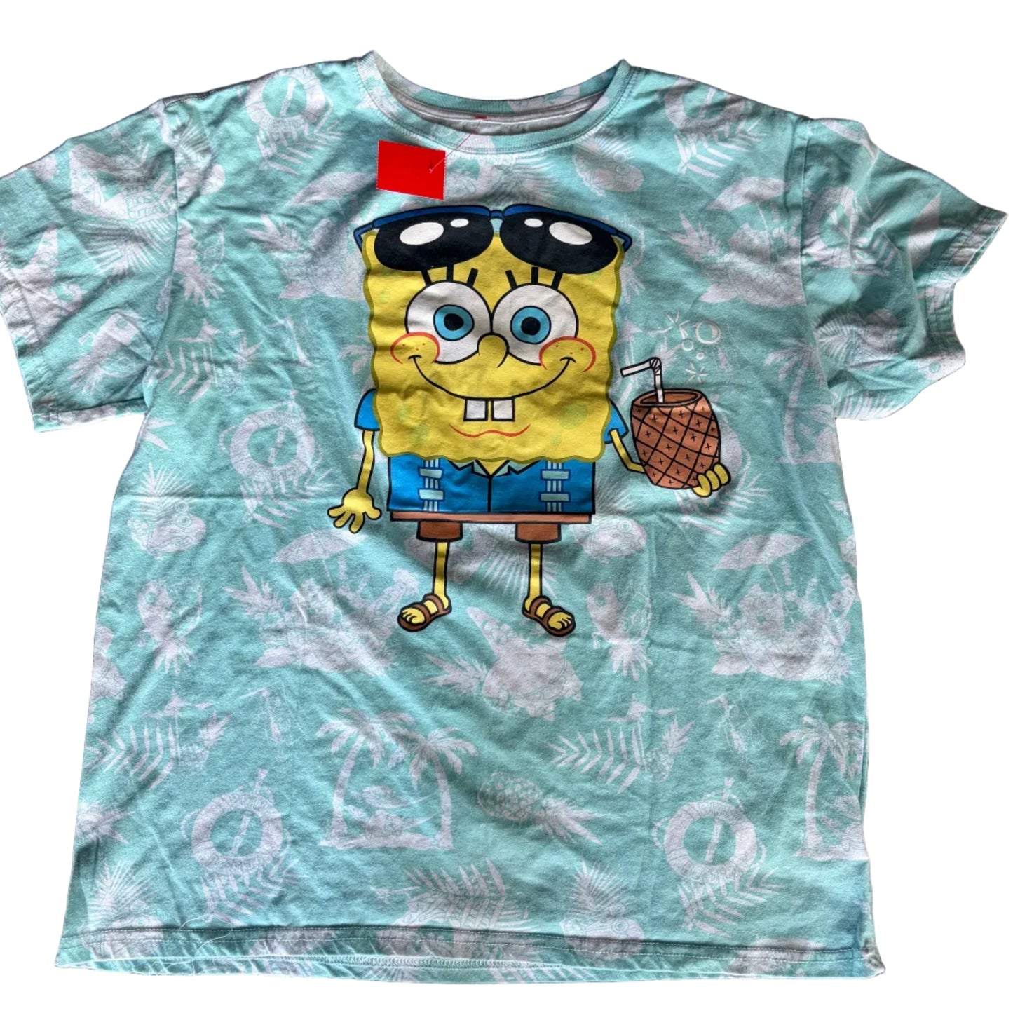 Light blue tank top with spongebob cartoon character. Bikini bottom shirt. 