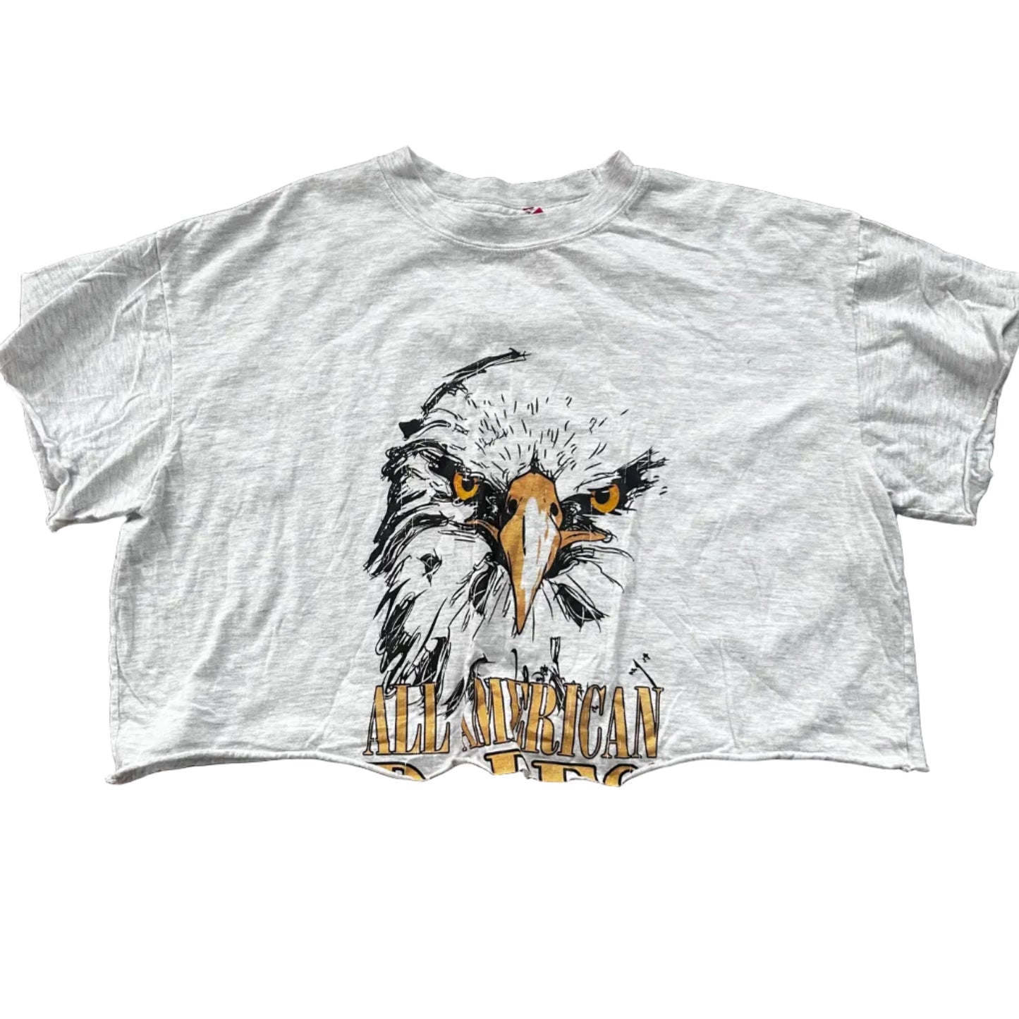 All American Bald Eagle Cropped Thrifted Tee Shirt Size XL