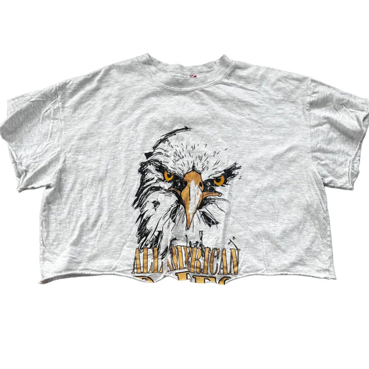 All American Bald Eagle Cropped Thrifted Tee Shirt Size XL