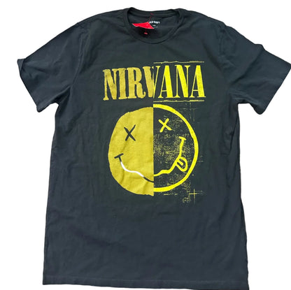 Black t-shirt with Nirvana logo 90s style
