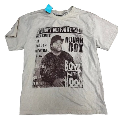 Beige Boyz N the Hood t-shirt with graphic design and text on a white background