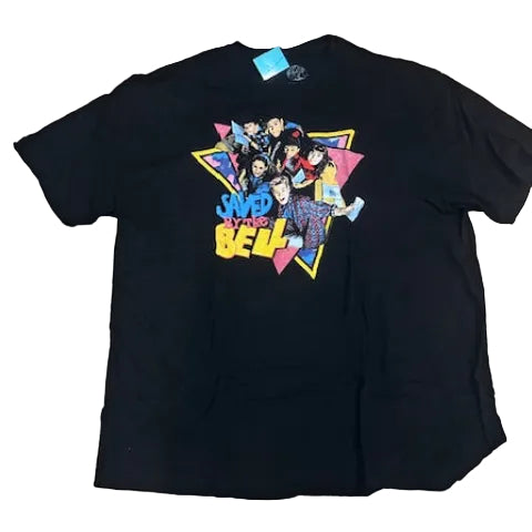 Black long-sleeve nostalgic saved by the bell shirt with colorful graphic design