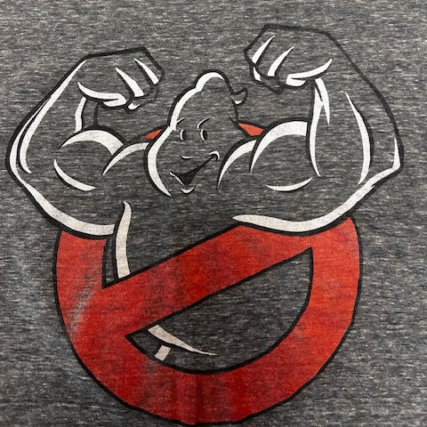 Gray t-shirt with a ghostbusters logo 
