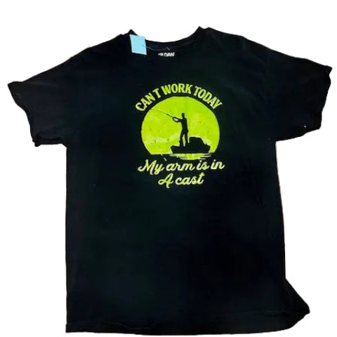 Black t-shirt with a green funny fishing graphic tee shirt