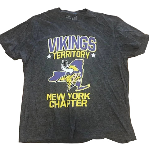 Dk gray  t-shirt with 'Vikings Territory New York Chapter' text and logo Vikings