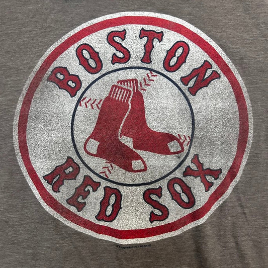 Gray t-shirt with Boston Red Sox logo and text